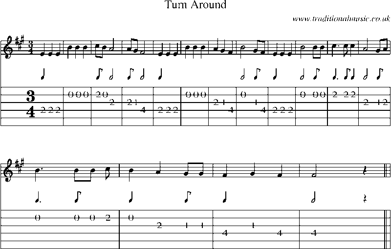 Guitar Tab and Sheet Music for Turn Around