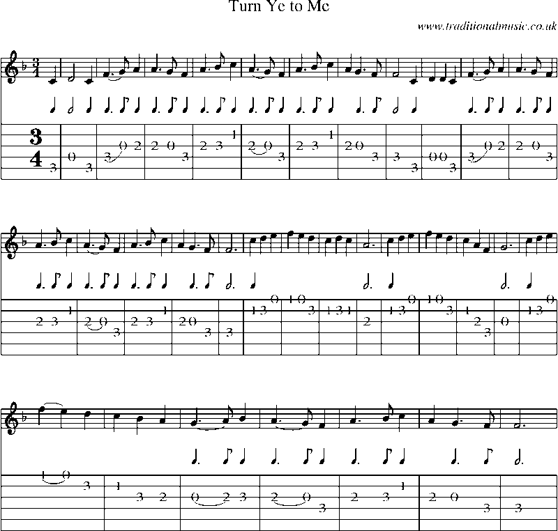 Guitar Tab and Sheet Music for Turn Ye To Me