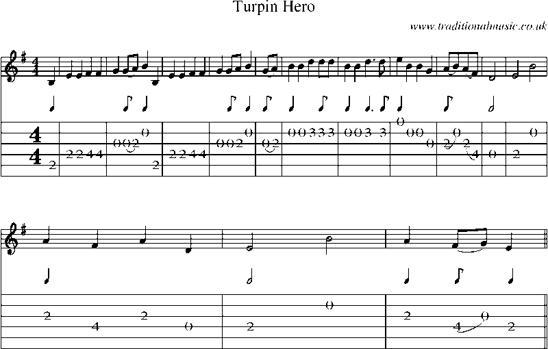 Guitar Tab and Sheet Music for Turpin Hero