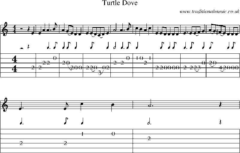 Guitar Tab and Sheet Music for Turtle Dove