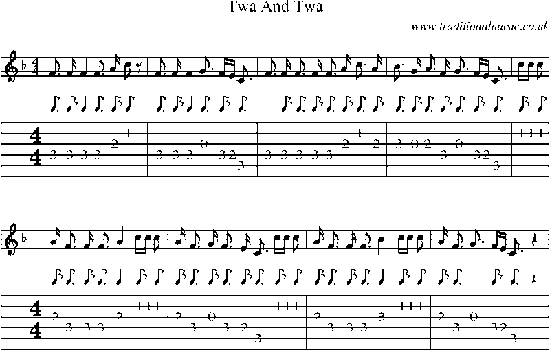 Guitar Tab and Sheet Music for Twa And Twa