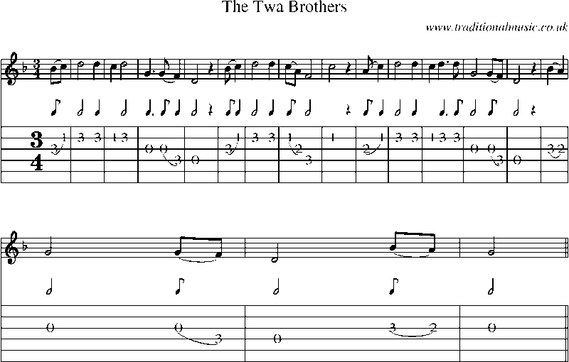 Guitar Tab and Sheet Music for The Twa Brothers