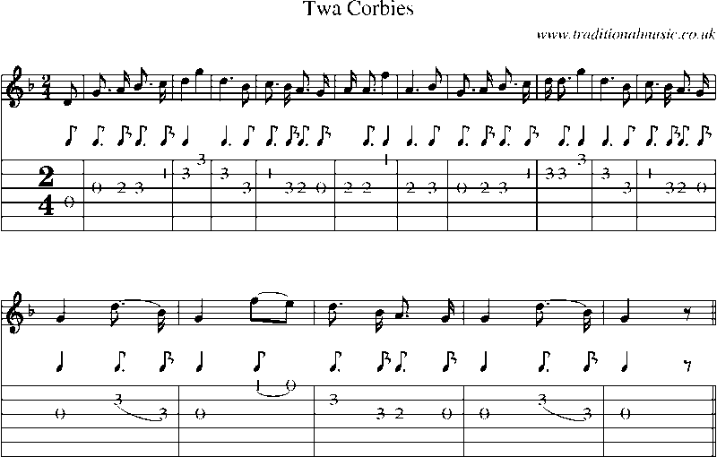 Guitar Tab and Sheet Music for Twa Corbies