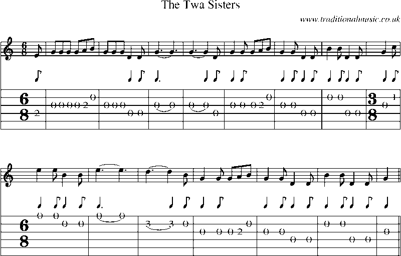 Guitar Tab and Sheet Music for The Twa Sisters