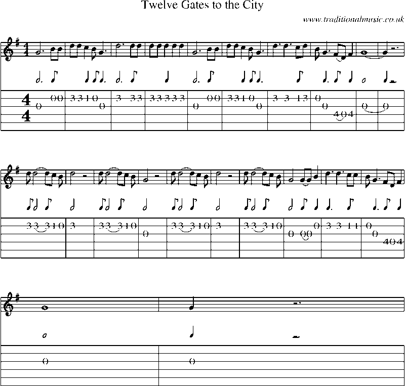 Guitar Tab and Sheet Music for Twelve Gates To The City