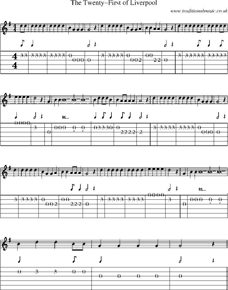 Guitar Tab and Sheet Music for The Twenty-first Of Liverpool