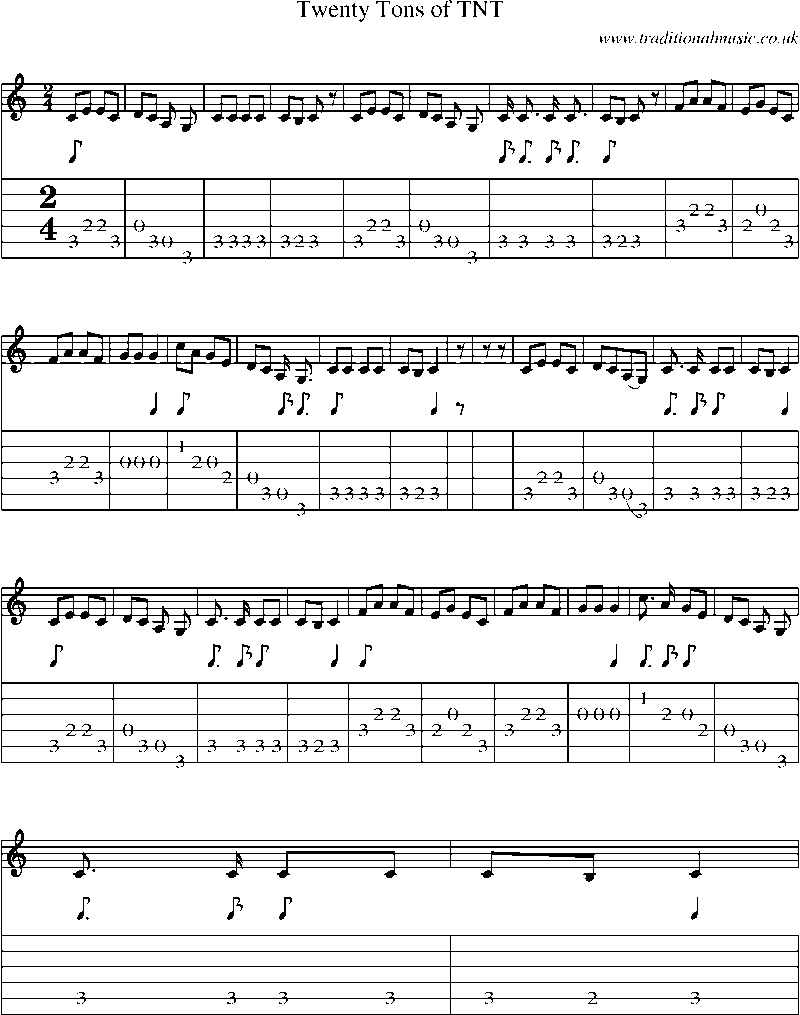 Guitar Tab and Sheet Music for Twenty Tons Of Tnt