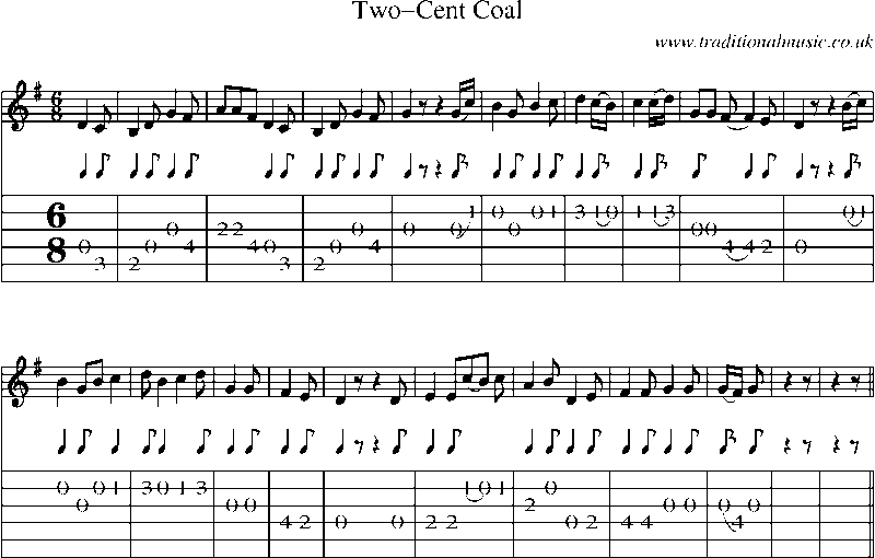 Guitar Tab and Sheet Music for Two-cent Coal