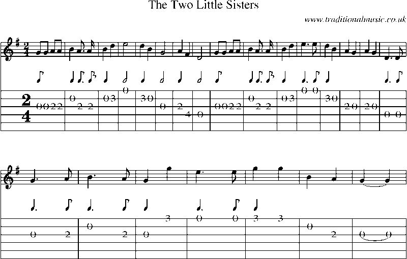 Guitar Tab and Sheet Music for Two Little Sisters