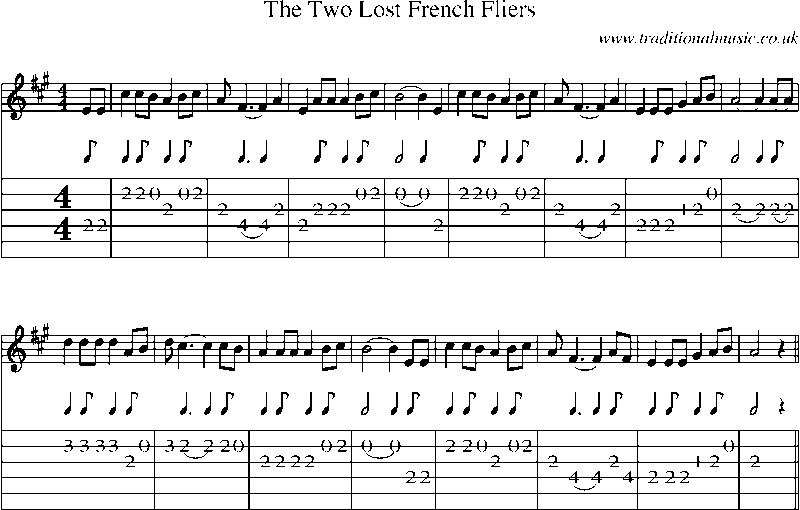 Guitar Tab and Sheet Music for The Two Lost French Fliers