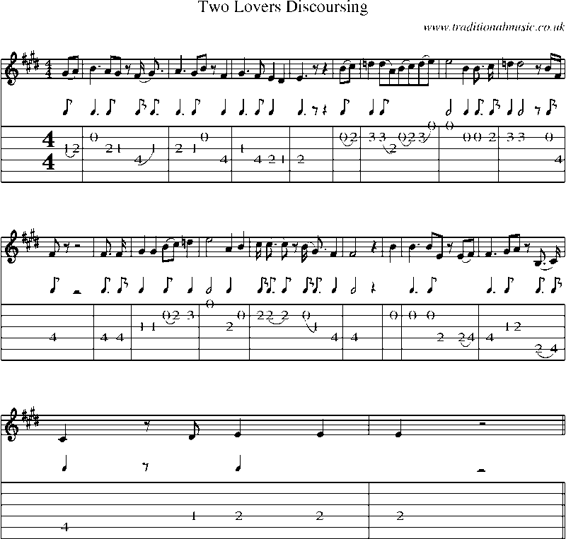 Guitar Tab and Sheet Music for Two Lovers Discoursing