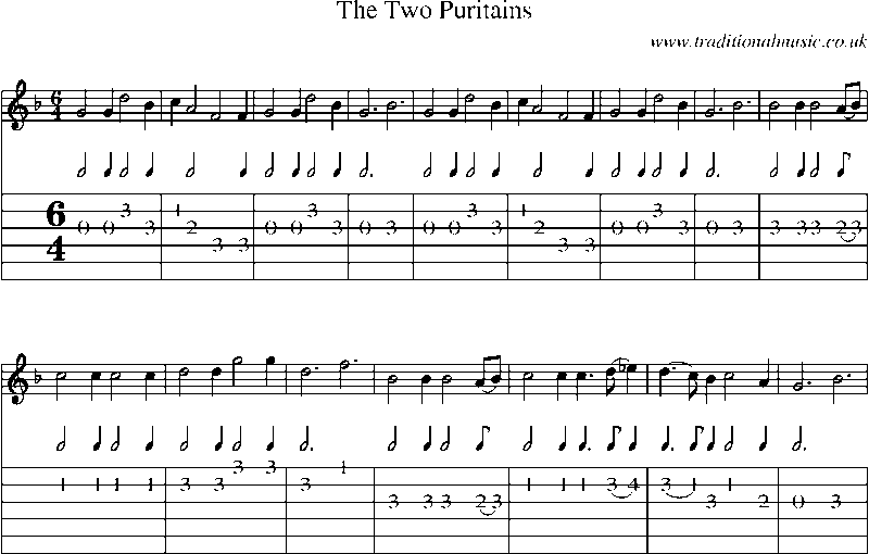 Guitar Tab and Sheet Music for The Two Puritains