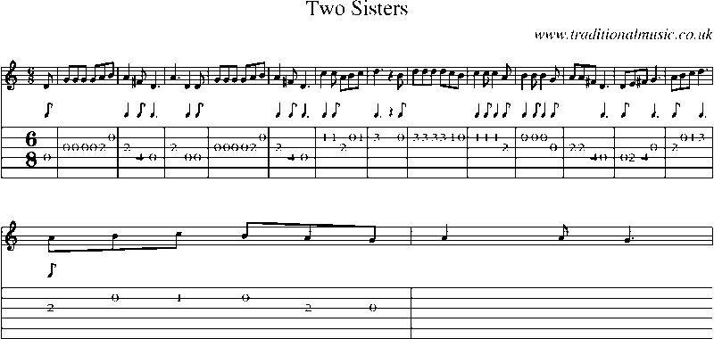 Guitar Tab and Sheet Music for Two Sisters