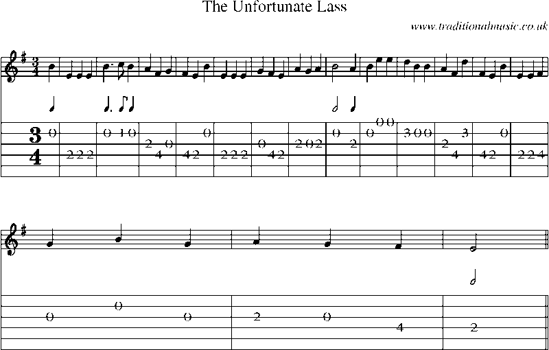 Guitar Tab and Sheet Music for The Unfortunate Lass