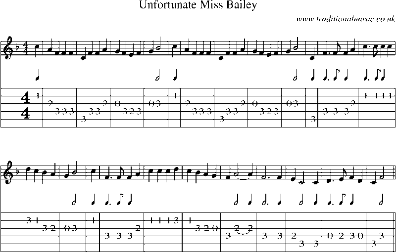 Guitar Tab and Sheet Music for Unfortunate Miss Bailey
