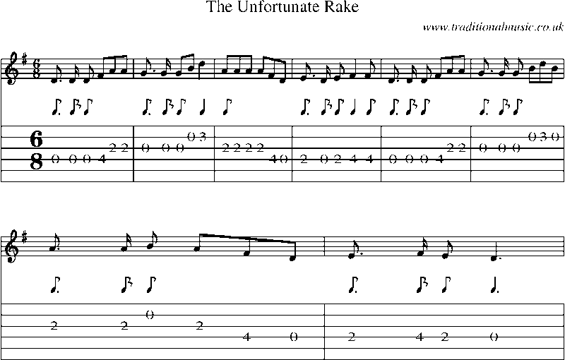 Guitar Tab and Sheet Music for The Unfortunate Rake