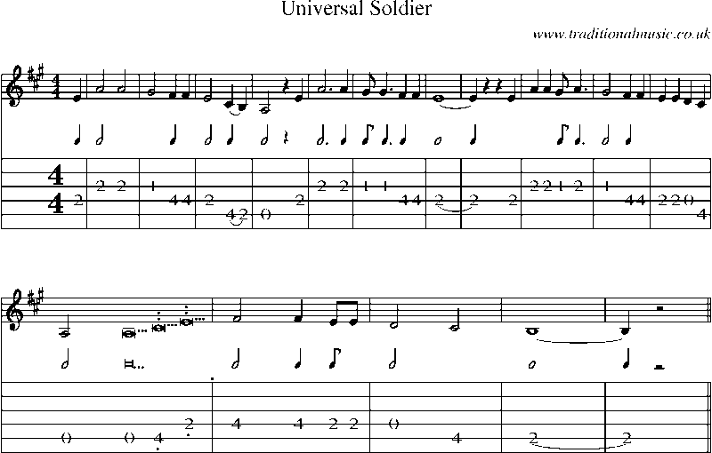 Guitar Tab and Sheet Music for Universal Soldier