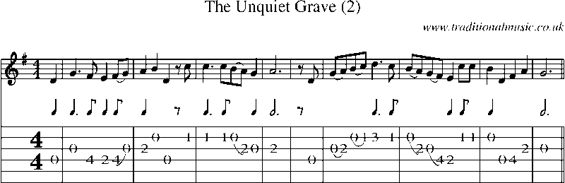 Guitar Tab and Sheet Music for The Unquiet Grave (2)