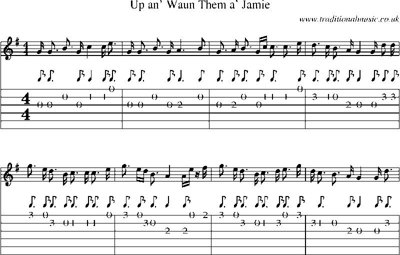 Guitar Tab and Sheet Music for Up An' Waun Them A' Jamie