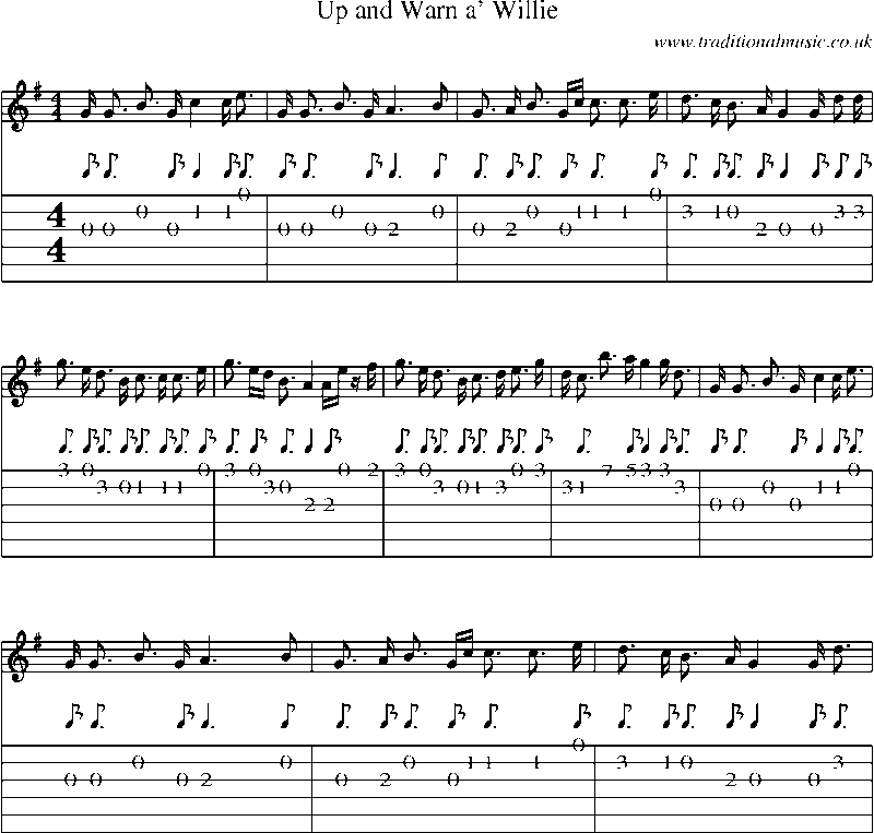 Guitar Tab and Sheet Music for Up And Warn A' Willie(1)
