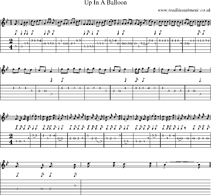 Guitar Tab and Sheet Music for Up In A Balloon