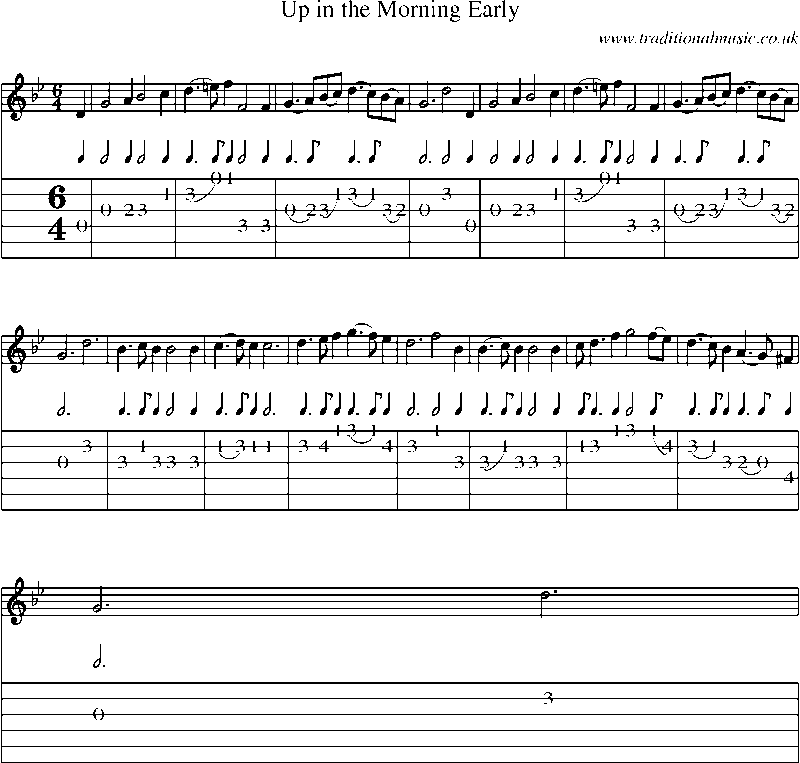 Guitar Tab and Sheet Music for Up In The Morning Early