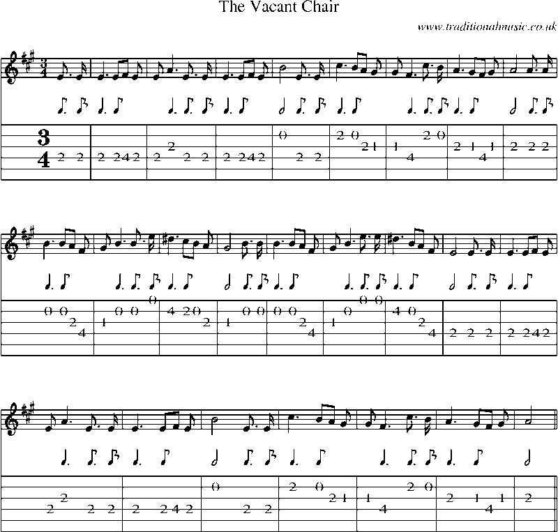Guitar Tab and Sheet Music for The Vacant Chair