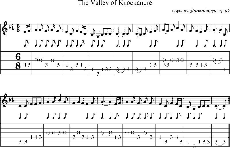 Guitar Tab and Sheet Music for The Valley Of Knockanure(1)