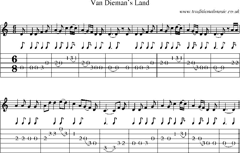 Guitar Tab and Sheet Music for Van Dieman's Land(1)