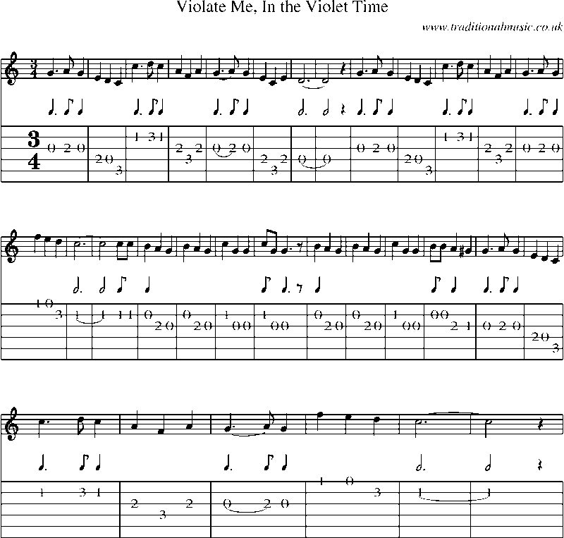 Guitar Tab and Sheet Music for Violate Me, In The Violet Time