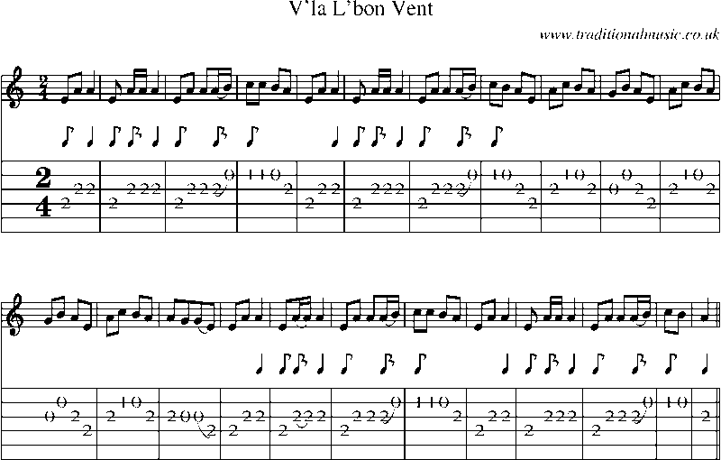 Guitar Tab and Sheet Music for V'la L'bon Vent