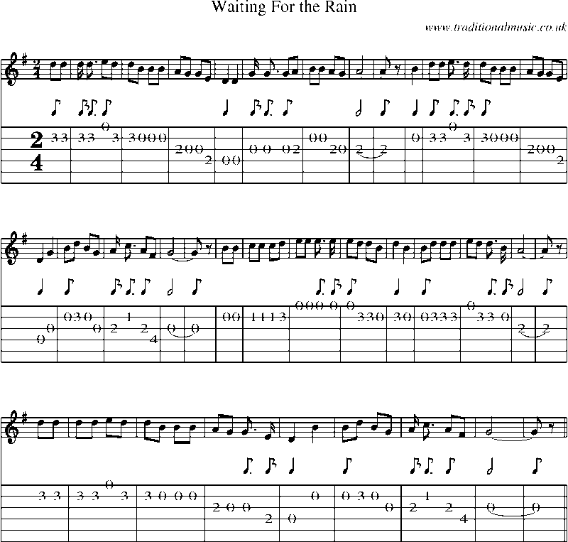 Guitar Tab and Sheet Music for Waiting For The Rain
