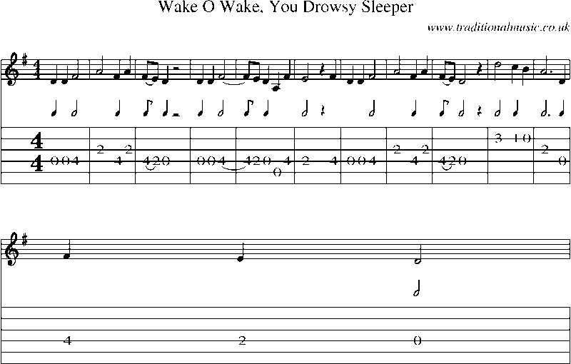 Guitar Tab and Sheet Music for Wake O Wake, You Drowsy Sleeper