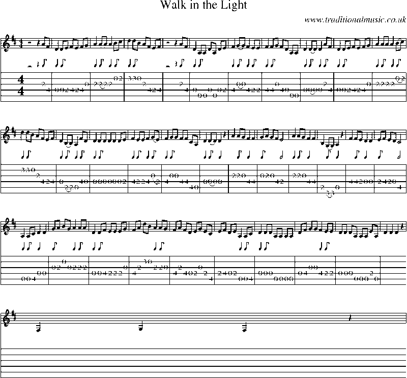 Guitar Tab and Sheet Music for Walk In The Light