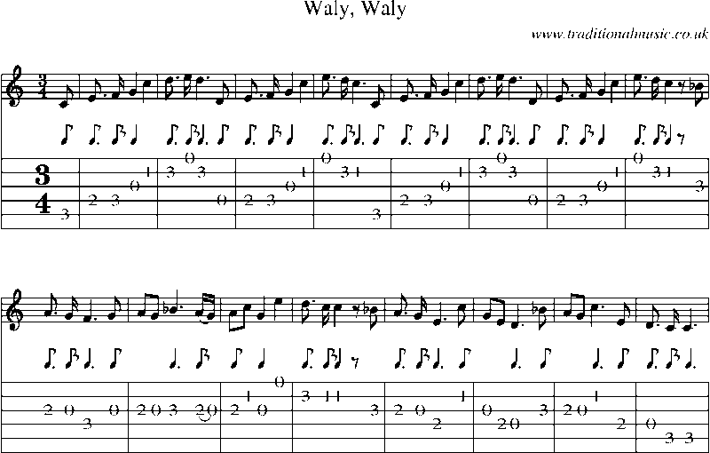 Guitar Tab and Sheet Music for Waly, Waly(1)