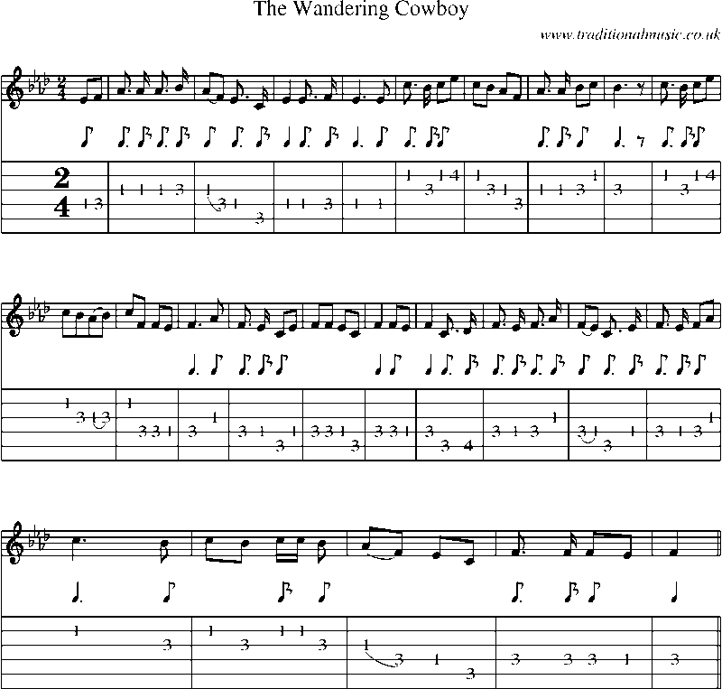 Guitar Tab and Sheet Music for The Wandering Cowboy