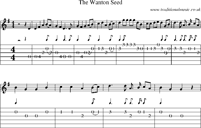 Guitar Tab and Sheet Music for The Wanton Seed