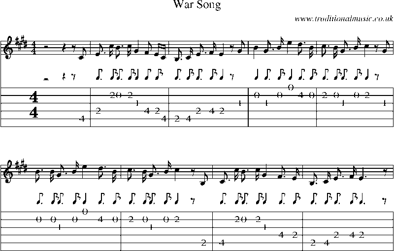 Guitar Tab and Sheet Music for War Song(1)