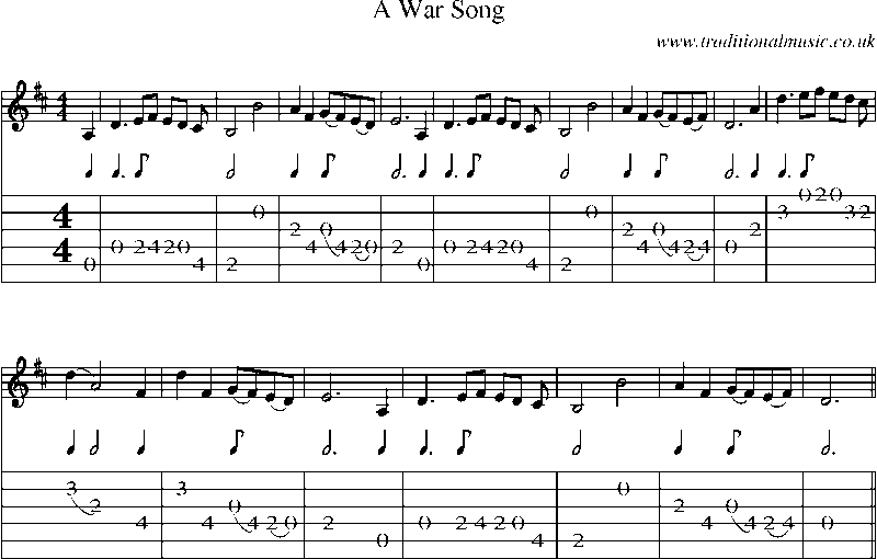 Guitar Tab and Sheet Music for A War Song