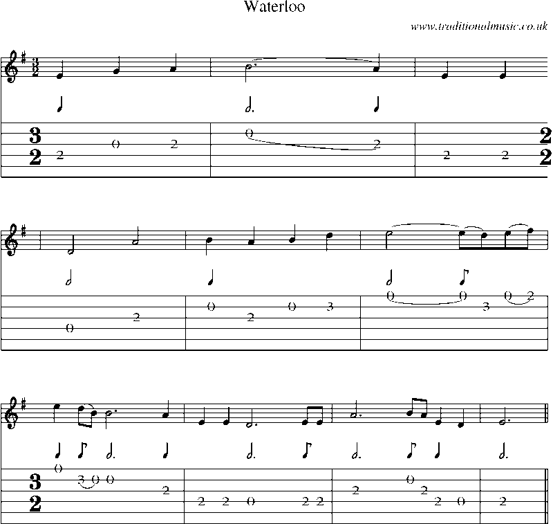 Guitar Tab and Sheet Music for Waterloo(3)
