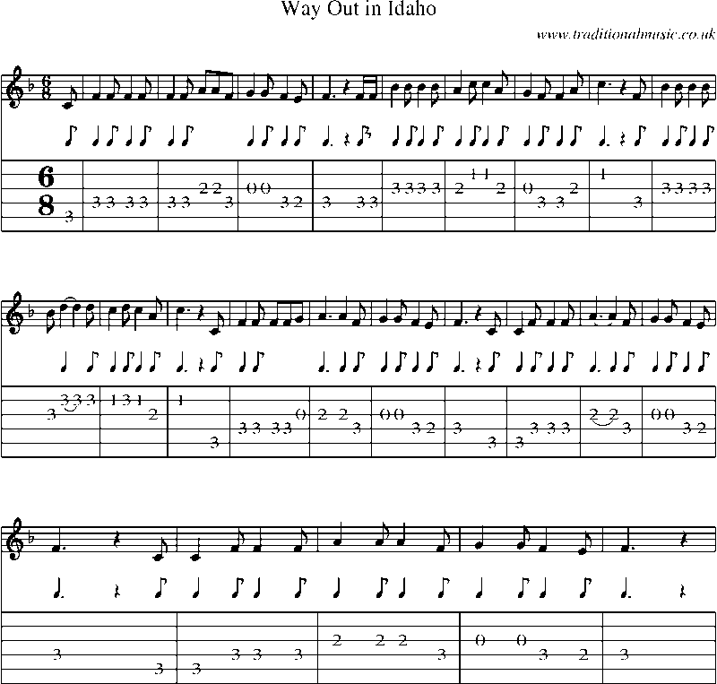 Guitar Tab and Sheet Music for Way Out In Idaho
