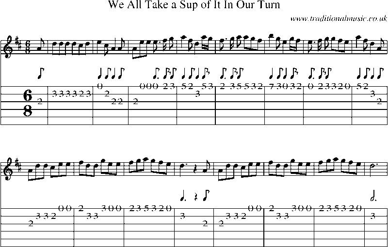 Guitar Tab and Sheet Music for We All Take A Sup Of It In Our Turn