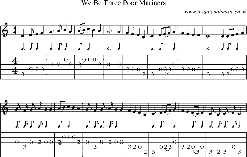Guitar Tab and Sheet Music for We Be Three Poor Mariners