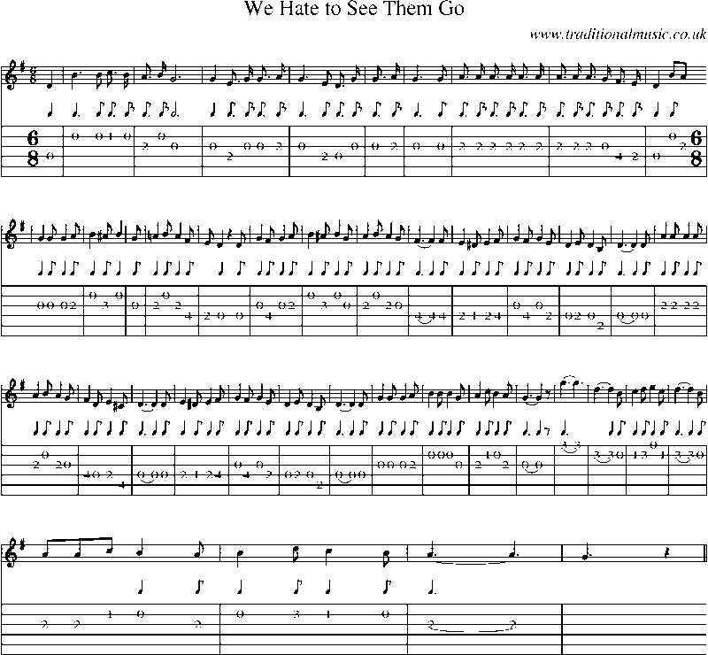 Guitar Tab and Sheet Music for We Hate To See Them Go