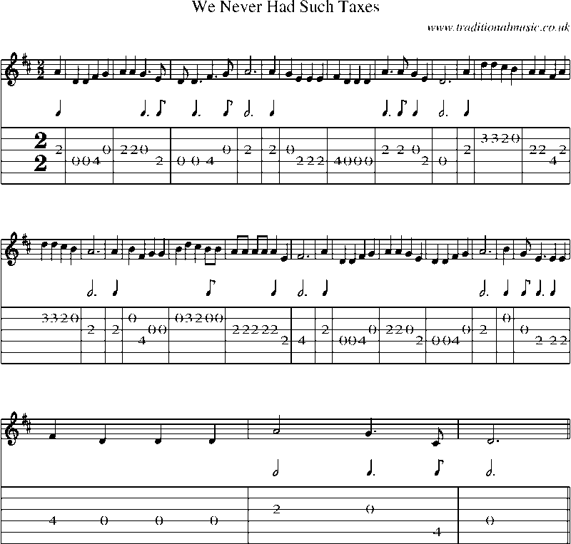 Guitar Tab and Sheet Music for We Never Had Such Taxes