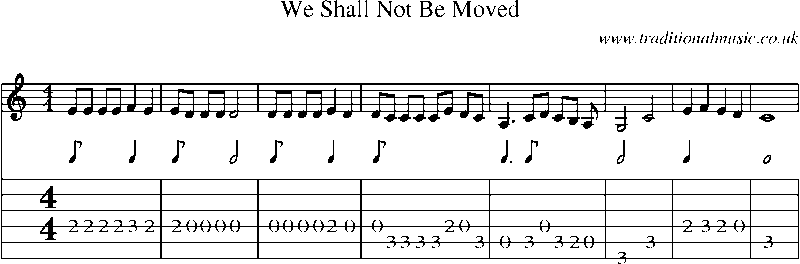 Guitar Tab and Sheet Music for We Shall Not Be Moved