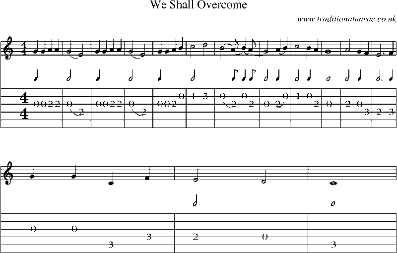 Guitar Tab and Sheet Music for We Shall Overcome