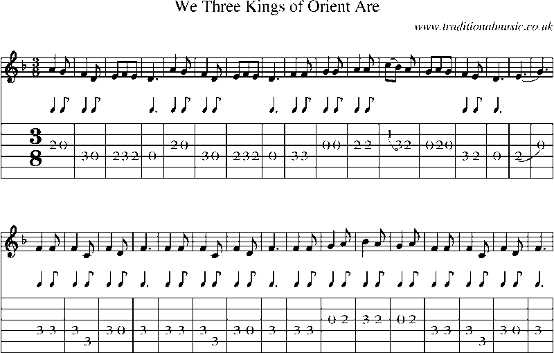 Guitar Tab and Sheet Music for We Three Kings Of Orient Are