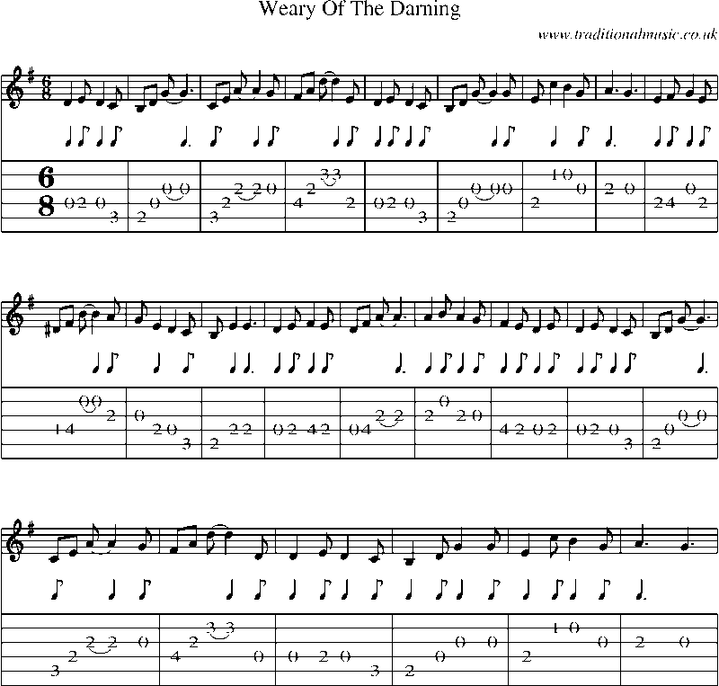 Guitar Tab and Sheet Music for Weary Of The Darning