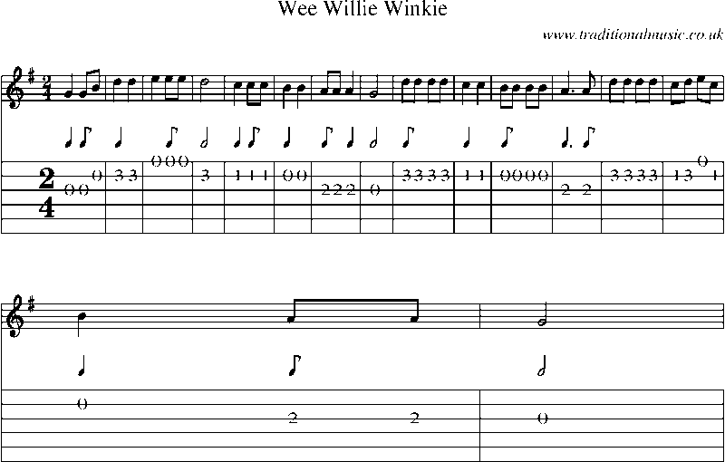 Guitar Tab and Sheet Music for Wee Willie Winkie